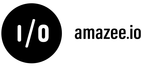 amazee.io text to the right of "I/O" in the center of the a circle