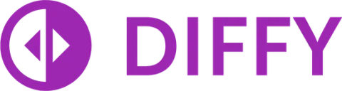 Diffy text to the right of a circle logo with arrows pointing left and right inside