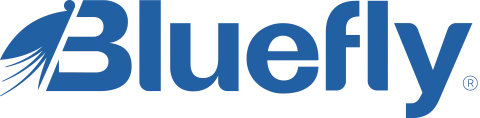Bluefly.io logo in blue, featuring a stylized “B” with a wing-like feather design on the left and the word “Bluefly” in bold lettering.