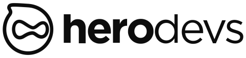 HeroDevs logo with stylized circular icon and black text on a transparent background.