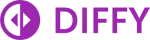 Diffy text to the right of a circle logo with arrows pointing left and right inside
