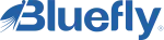 Bluefly.io logo in blue, featuring a stylized “B” with a wing-like feather design on the left and the word “Bluefly” in bold lettering.
