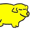 Simple cartoon drawing of a yellow dog with closed eyes outlined in black.